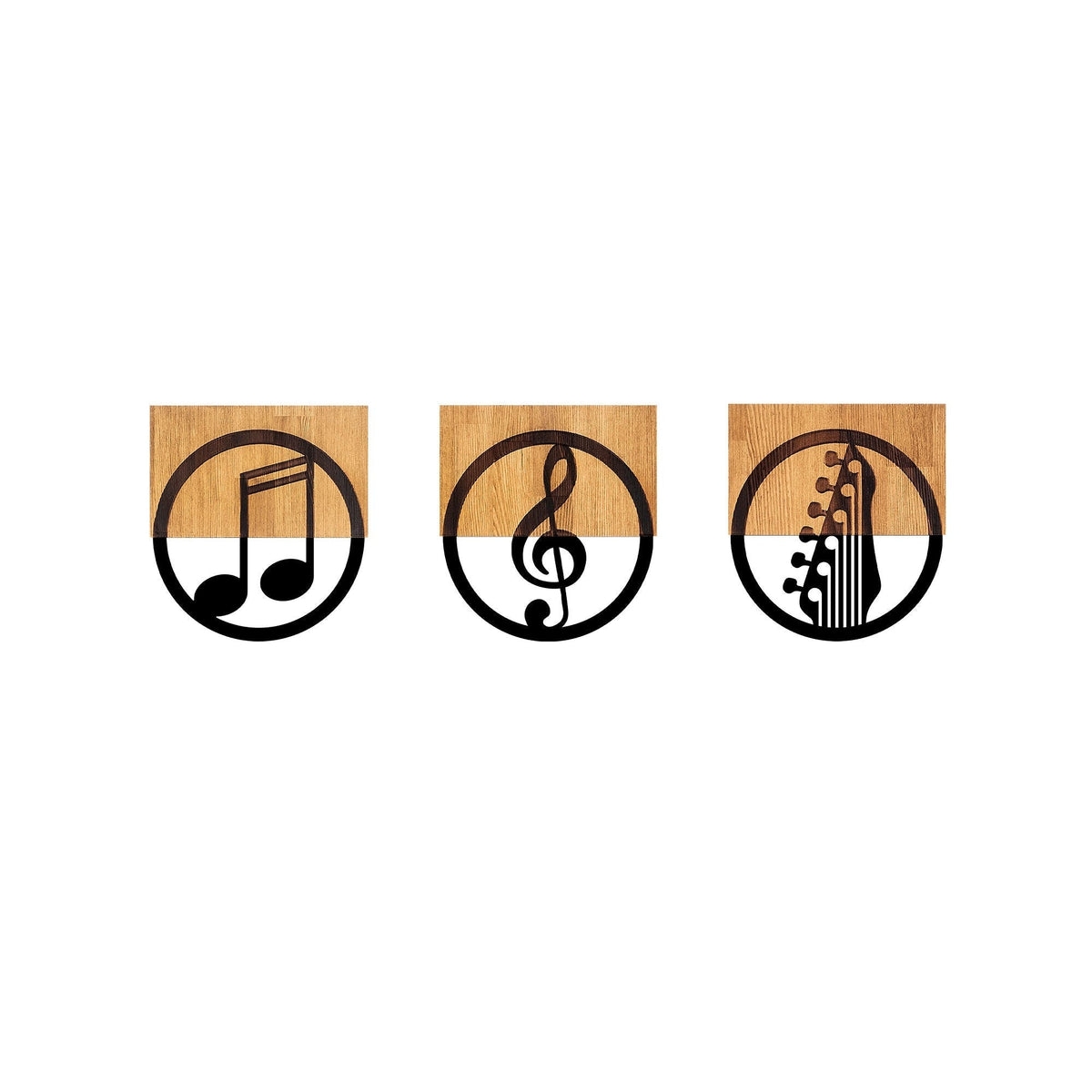 Decoratiuni perete JUST MUSIC - 334, negru/stejar, metal/lemn, 25x3x27 cm