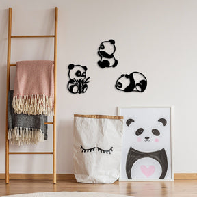 Decoratiune perete Pandas-298, negru, 100% metal, 18x26 / 20x27 / 28x18 cm