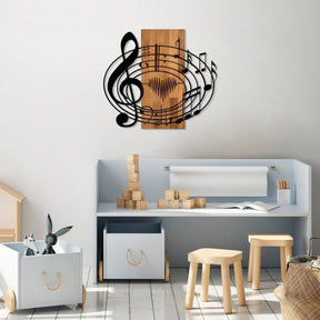 Decoratiune perete Musical, lemn/metal, nuc/negru, 67x58 cm