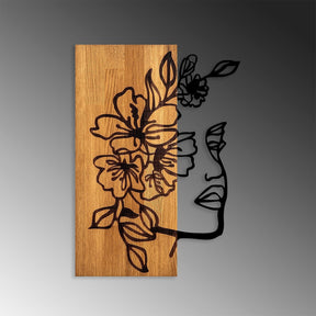 Accesoriu decorativ Woman Floral Face, 372, nuc/negru, lemn/metal, 41x58 cm