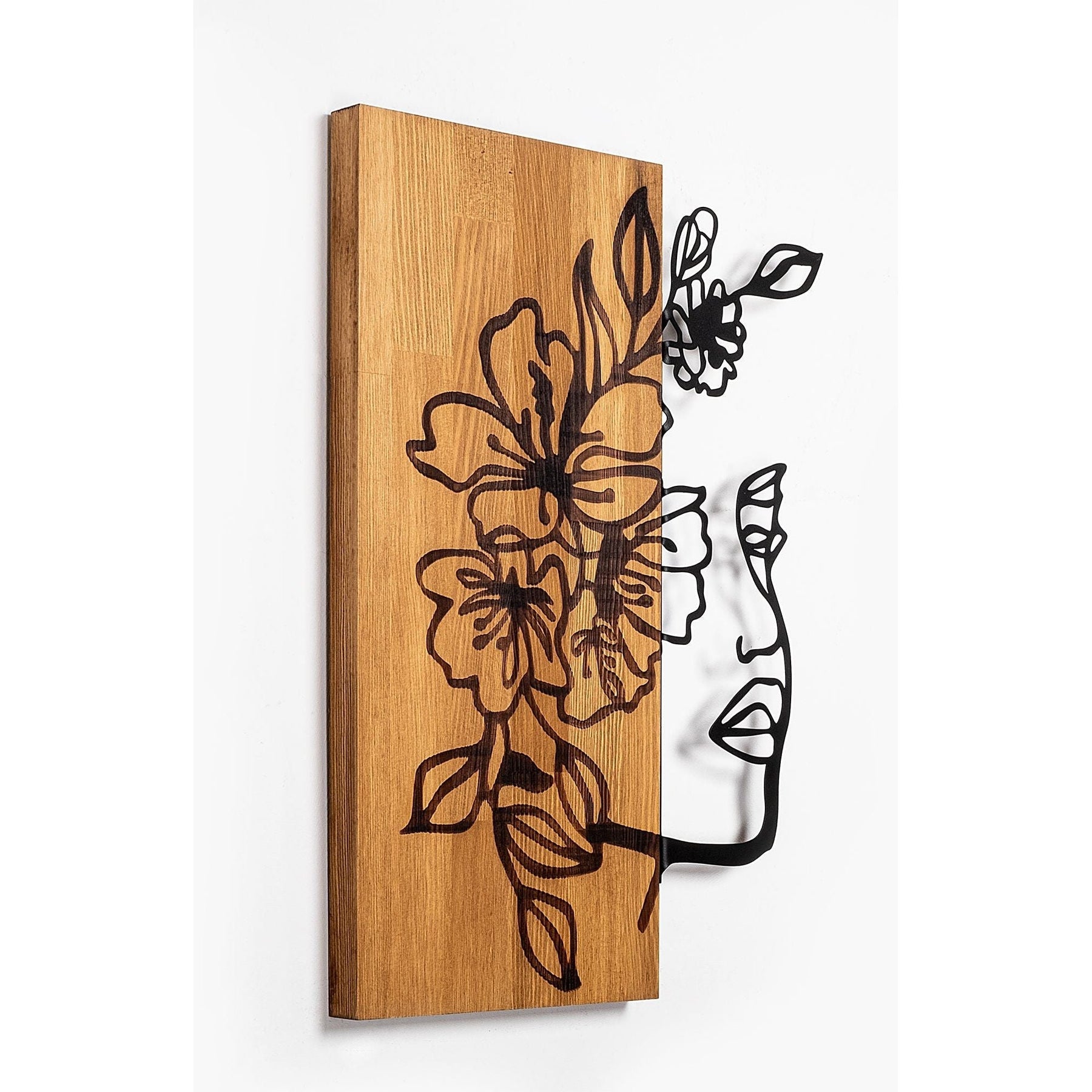 Accesoriu decorativ Woman Floral Face, 372, nuc/negru, lemn/metal, 41x58 cm