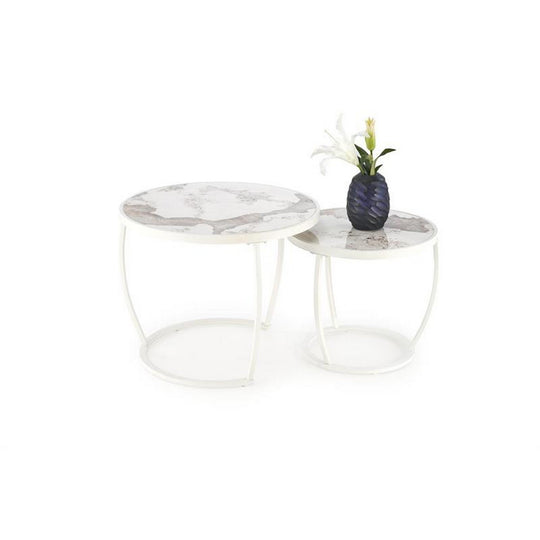Set 2 masute INES, bej/alb, ceramica/metal, 62x50/47x43 cm