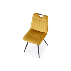 Scaun tapitat K521, galben mustar/negru, stofa catifelata, 46x58x83 cm