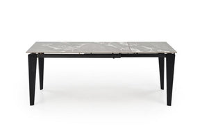Masa extensibila FELIX, gri cu efect de marmura/negru, piatra sinterizata/metal, 141-201x81x76 cm