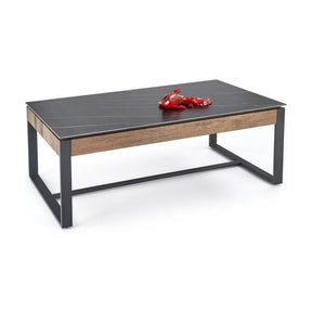Masuta de cafea RAMONA, marmura neagra/nuc,ntetizat, 121x61x45 cm