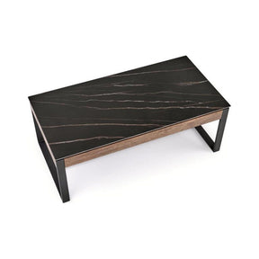 Masuta de cafea RAMONA, marmura neagra/nuc,ntetizat, 121x61x45 cm