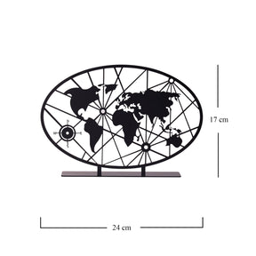 Accesoriu decorativ NEW STYLE WORLD MAP, negru, metal, 24x17 cm