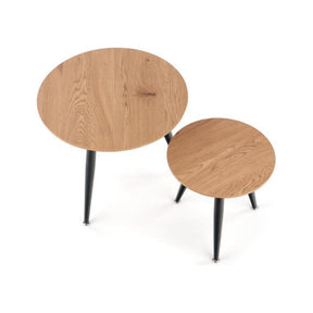 Set 2 masute de cafea MENTONA 2, stejar auriu/negru furniruit/otel, 40/41x59/48 cm