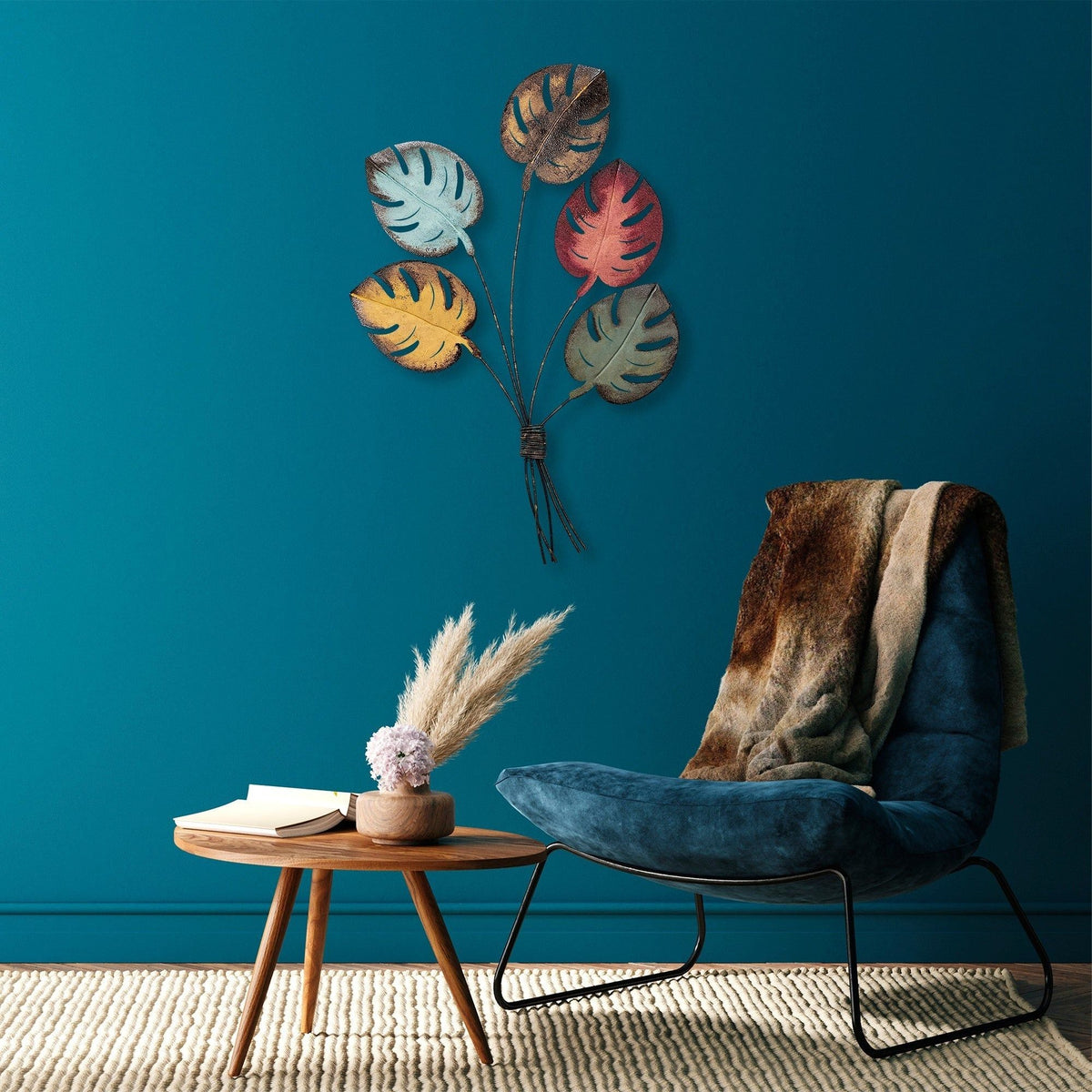 Accesoriu decorativ Monstera, 100% metal, multicolor, 67x100x4 cm