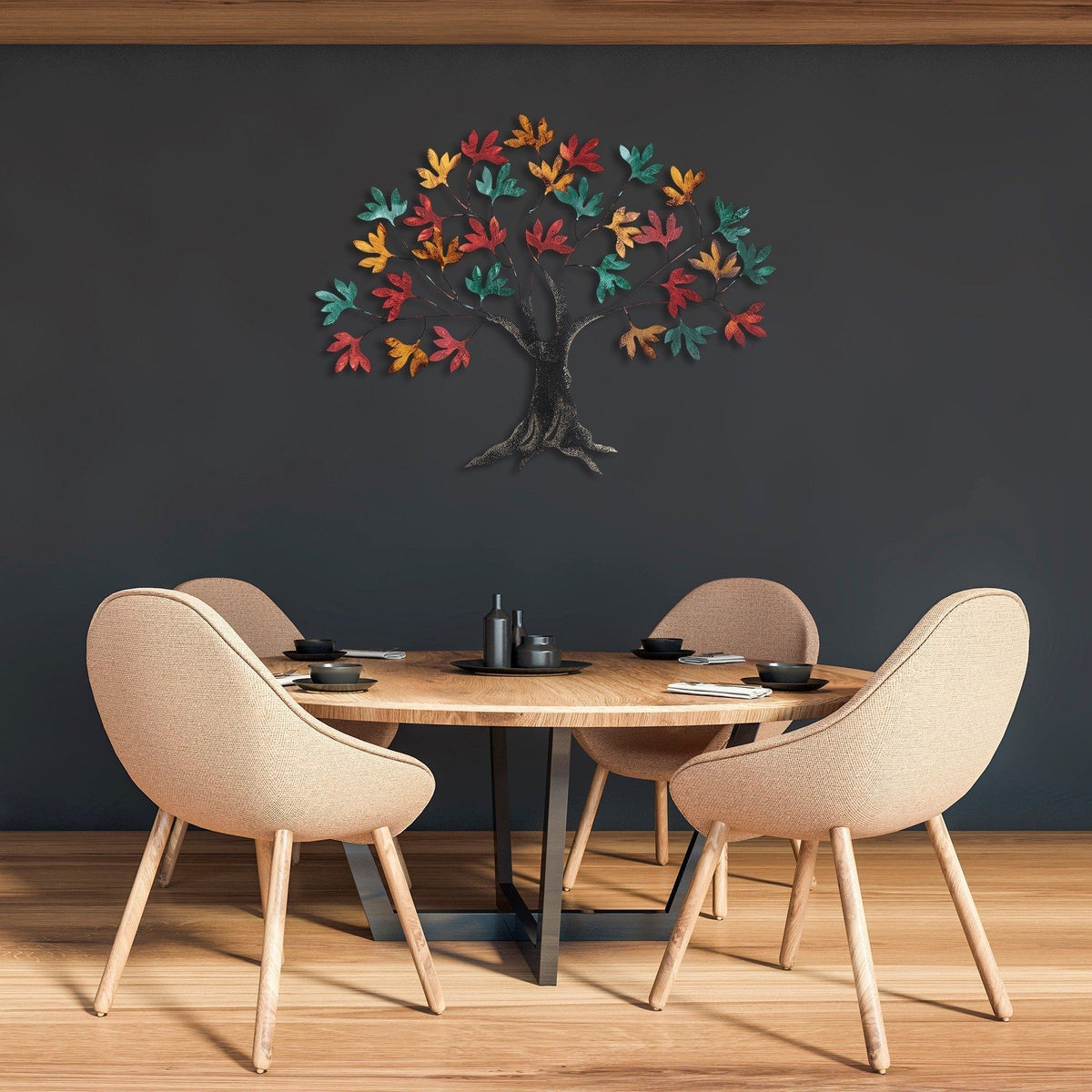 Accesoriu decorativ Yggdrasil, metal, copac multicolor, 115x94x4 cm