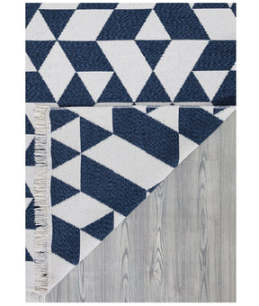 Covor 22992A, 80x150 cm, forma dreptunghiulara, bumbac, alb/albastru