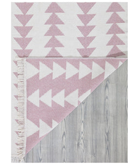 Covor 22994A, 60x100 cm, forma dreptunghiulara, bumbac, alb/roz