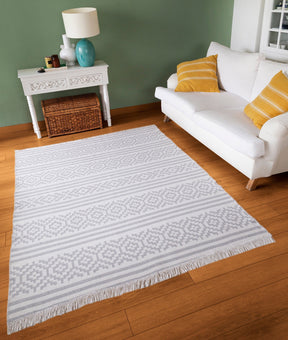 Covor 22996A, 60x100 cm, forma dreptunghiulara, bumbac, alb/gri