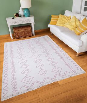 Covor 23000A, 60x100 cm, forma dreptunghiulara, bumbac, alb/roz