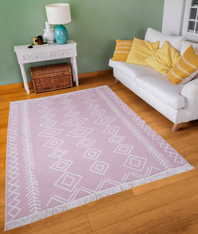 Covor 23000A, 60x100 cm, forma dreptunghiulara, bumbac, alb/roz