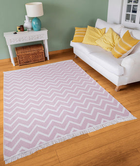 Covor 23002A, 60x100 cm, forma dreptunghiulara, bumbac, roz/alb