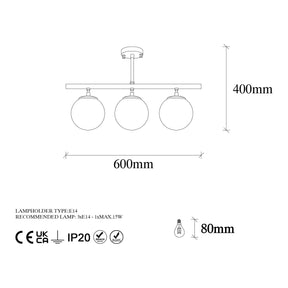 Lustra Atmaca, cu 3 becuri, negru, metal/sticla, 10275