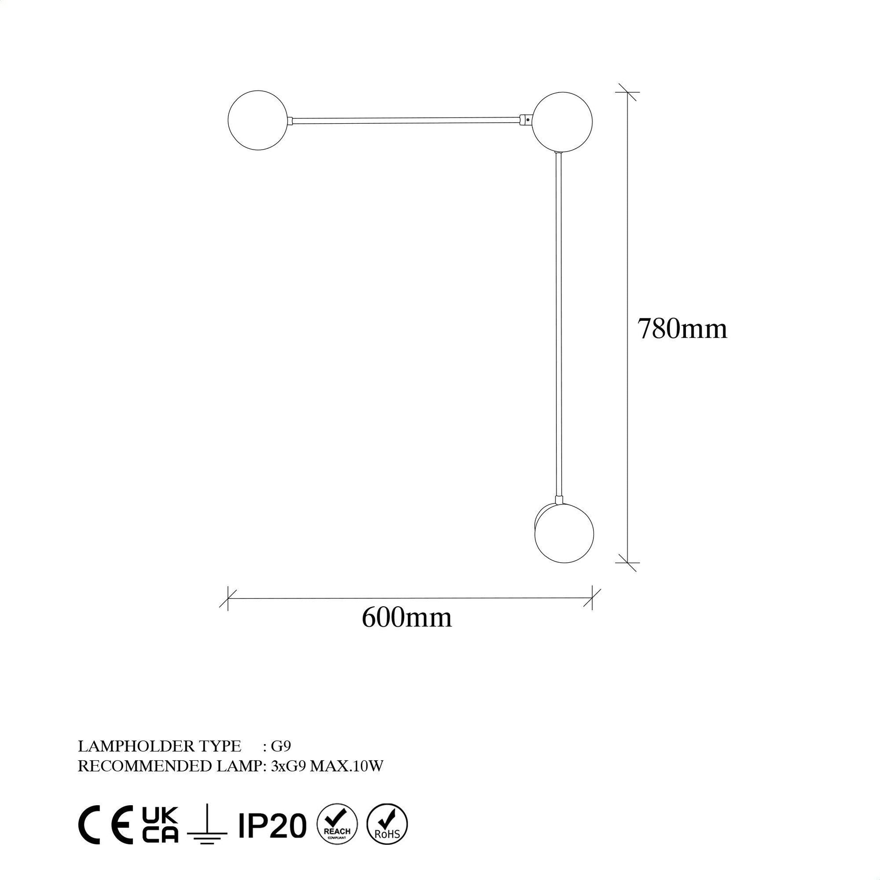 Lampa de perete Domino 11049, corp metal, 60x16x78 cm