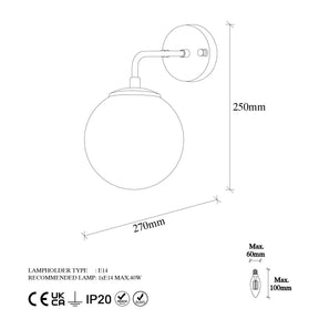 Lampa de perete Viran, 10895, auriu/alb, metal/sticla, 15x27x25 cm