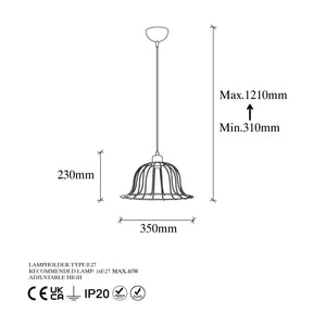 Lustra BOEY 11391, auriu/negru, metal, 35x31-121 cm