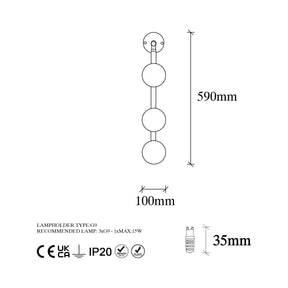 Lampa de perete Domino 11045, corp metal, 10x24x59 cm