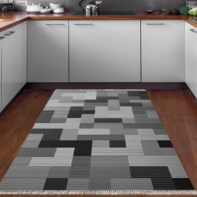 Covor MU113, 80x120 cm, forma dreptunghiulara, poliester, gri/negru