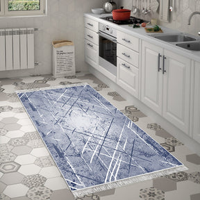Covor M5003, 80x120 cm, forma dreptunghiulara, poliester, albastru/alb