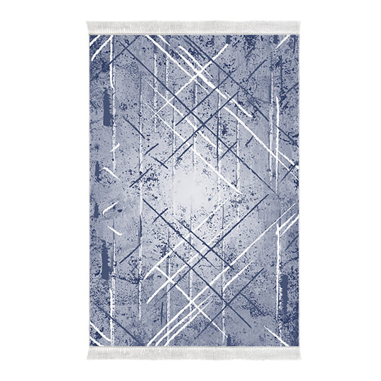 Covor M5003, 80x120 cm, forma dreptunghiulara, poliester, albastru/alb