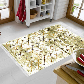Covor M5026, 80x120 cm, forma dreptunghiulara, poliester, auriu/verde
