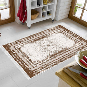 Covor M5132, 80x120 cm, forma dreptunghiulara, poliester, maro/crem