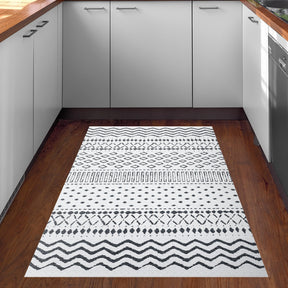Covor F5086 - V2, 80x120 cm, forma dreptunghiulara, poliester, alb/negru