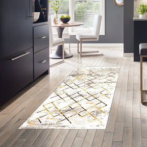 Covor M5026 - V2, 80x120 cm, forma dreptunghiulara, poliester, crem/auriu