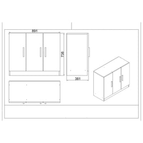 Set mobilier birou VO17 - OB, 6 piese, stejar/negru, PAL melaminat