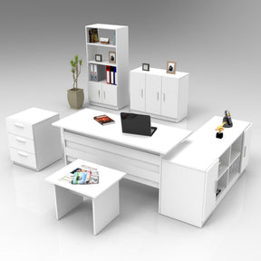Set mobilier birou VO17 - W, 6 piese, alb, PAL melaminat