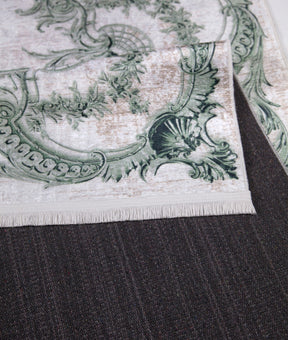 Covor 1037, 80x150 cm, forma dreptunghiulara, tesatura catifelata, maro/verde