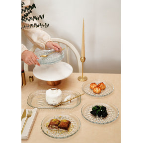 Set 7 farfurii desert 964FRM5615, transparent, sticla, cu platou