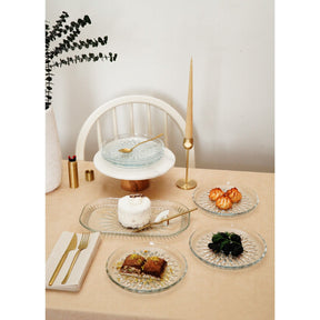 Set 7 farfurii desert 964FRM5615, transparent, sticla, cu platou