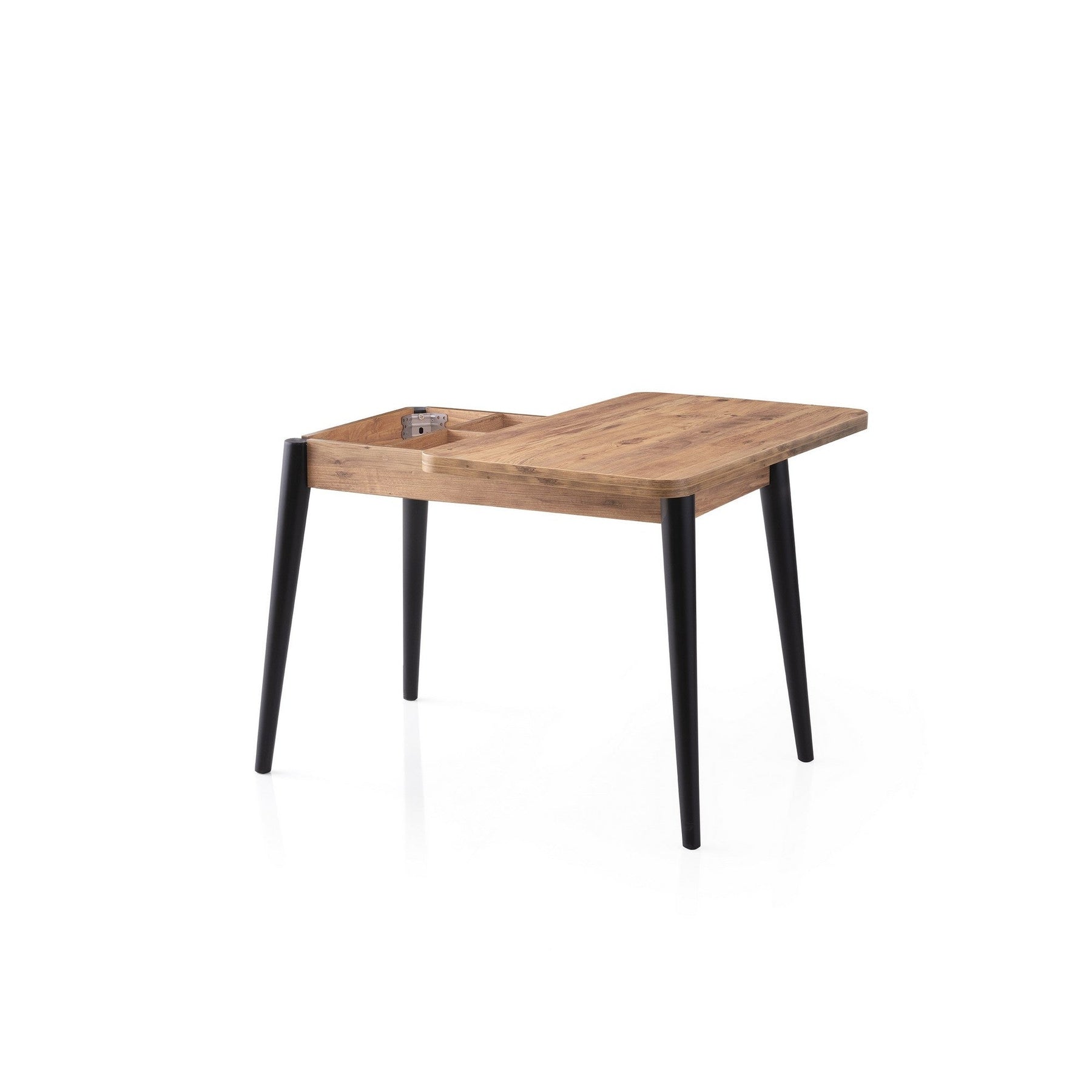 Masa extensibila DOLUNAY 1284, stejar/negru, PAL melaminat, 100/120x60/100x75 cm