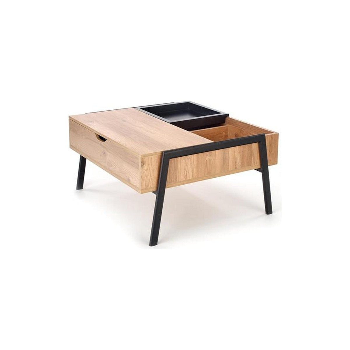 Masuta de cafea PODIUM, stejar natural/negru furniruit, cu spatiu depozitare, 85x80x43 cm