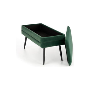 Bancuta VELVA, verde/negru, stofa catifelata/metal, cu spatiu pentru depozitare, 78x42x37 cm