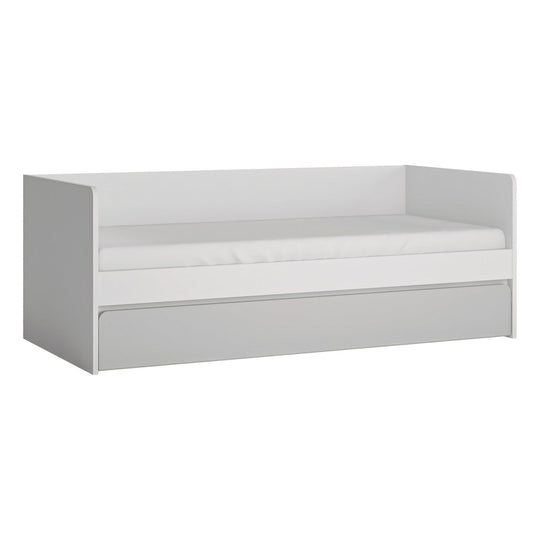 Pat ALBI 90x200, alb, PAL/metal, cu somiera si spatiu depozitare