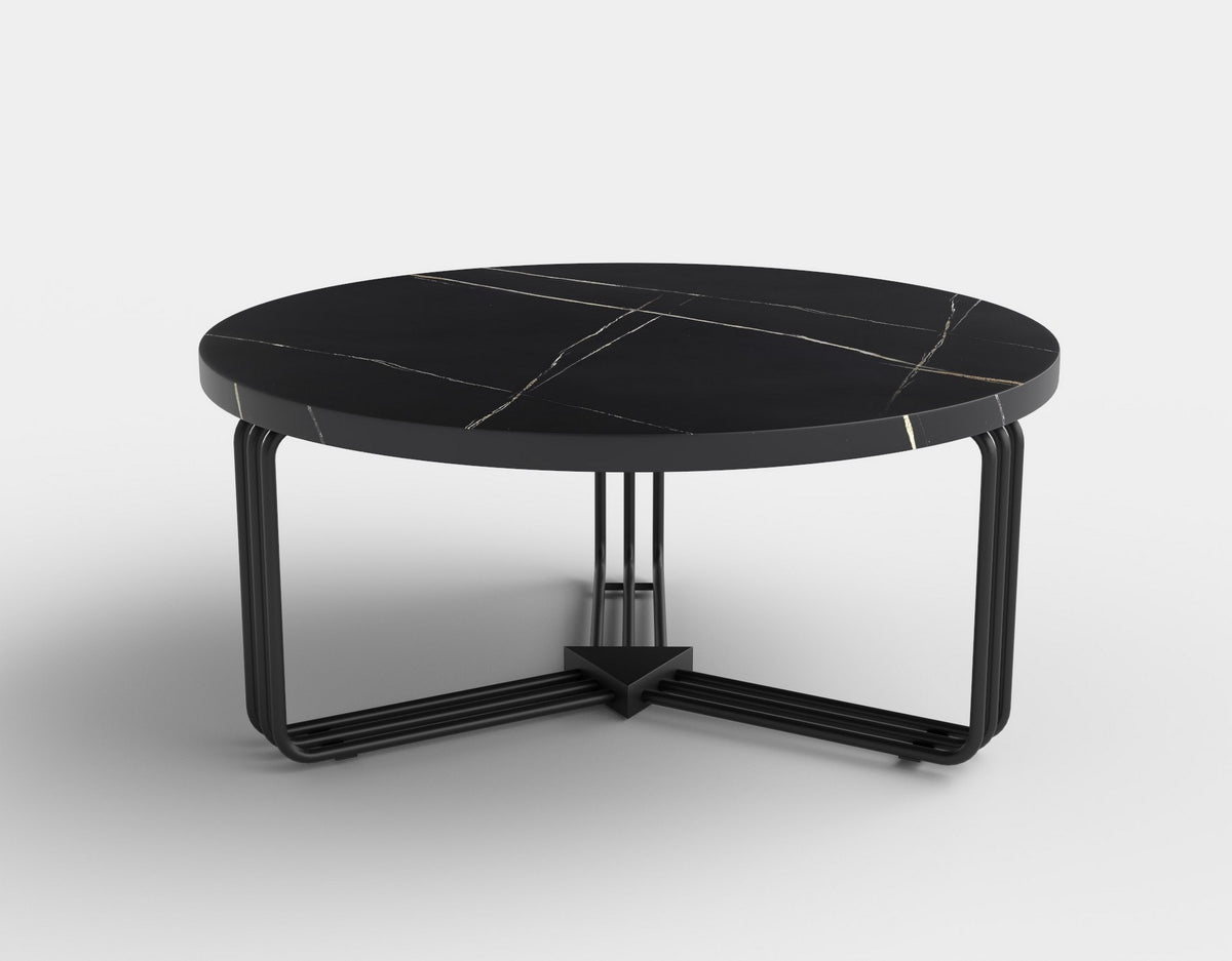 Masuta cafea rotunda Antica, marmura neagra/negru, 80x36 cm