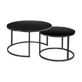 Set 2 masute de cafea ATLANTA D, blat din sticla si furnir/cadru metal negru