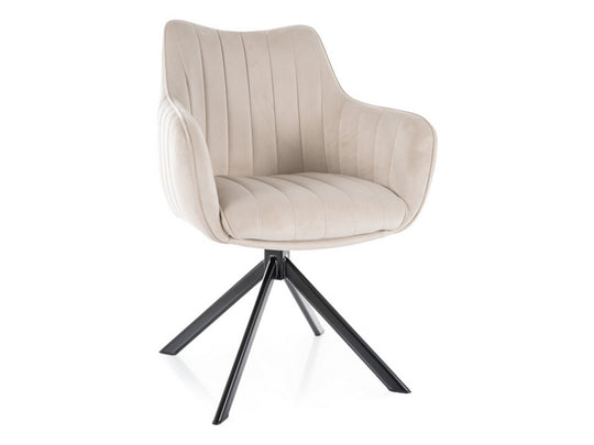 Scaun rotativ AZALIA, bej deschis/negru, stofa catifelata/metal, 61x44x86 cm