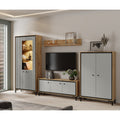 Set living PARII A, stejar artisan/gri, PAL/sticla, cu iluminare LED, 308 cm