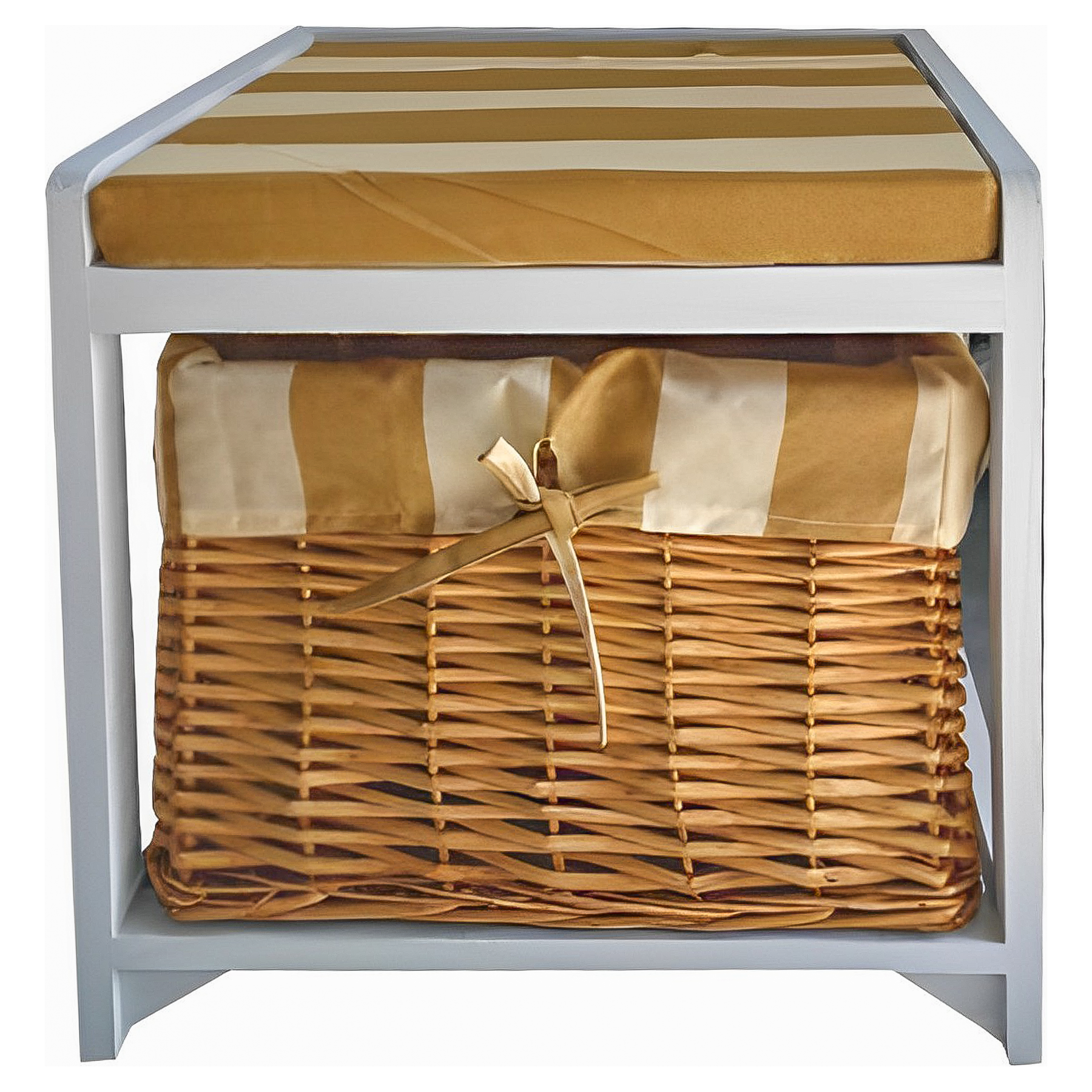 Bancuta GINGER 3 NEW, lemn/material textil, alb, 40x34x45 cm