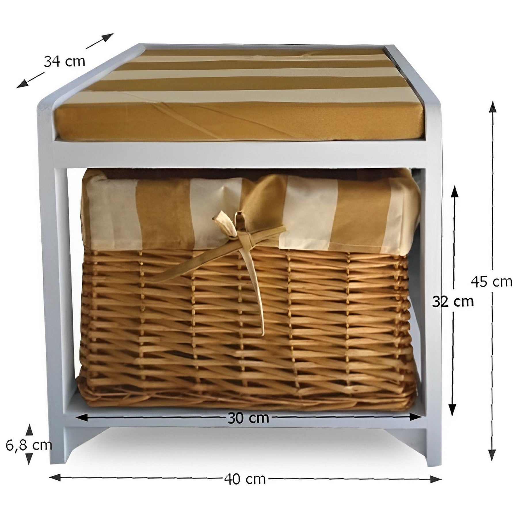 Bancuta GINGER 3 NEW, lemn/material textil, alb, 40x34x45 cm