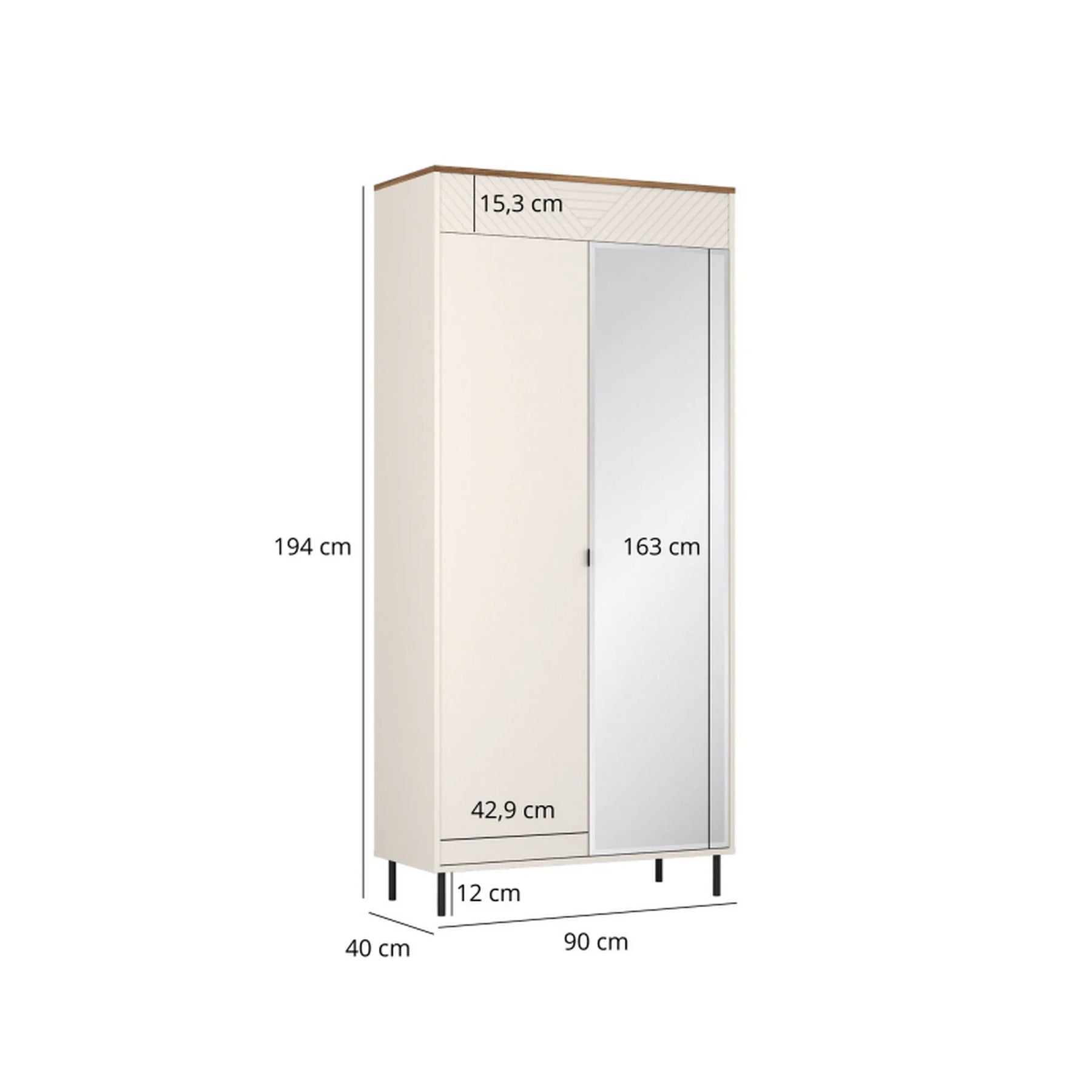 Dulap in doua usi EVO, PAL laminat/MDF/metal, casmir/stejar castello, 90×40×194 cm