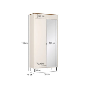Dulap in doua usi EVO, PAL laminat/MDF/metal, casmir/stejar castello, 90×40×194 cm