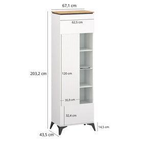 Vitrina VELUTTO, alb/stejar, PAL, cu iluminare LED, 67x44x203 cm